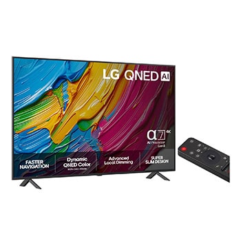 Slightly-angled right-facing side view of LG QNED80 TV