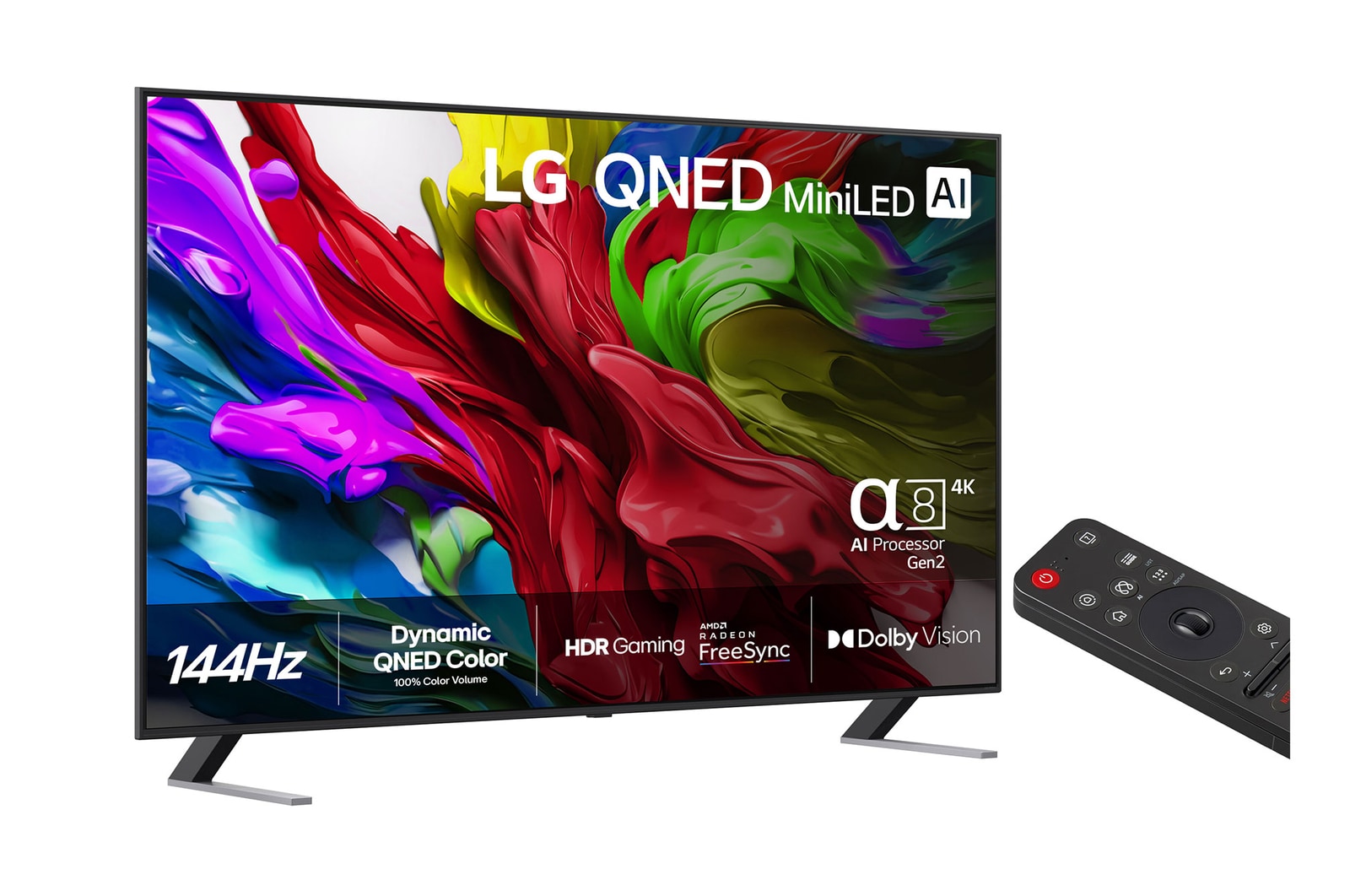 Vy bakifrån av LG QNED evo TV.