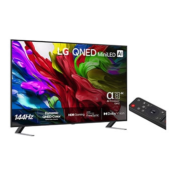 Vy bakifrån av LG QNED evo TV.