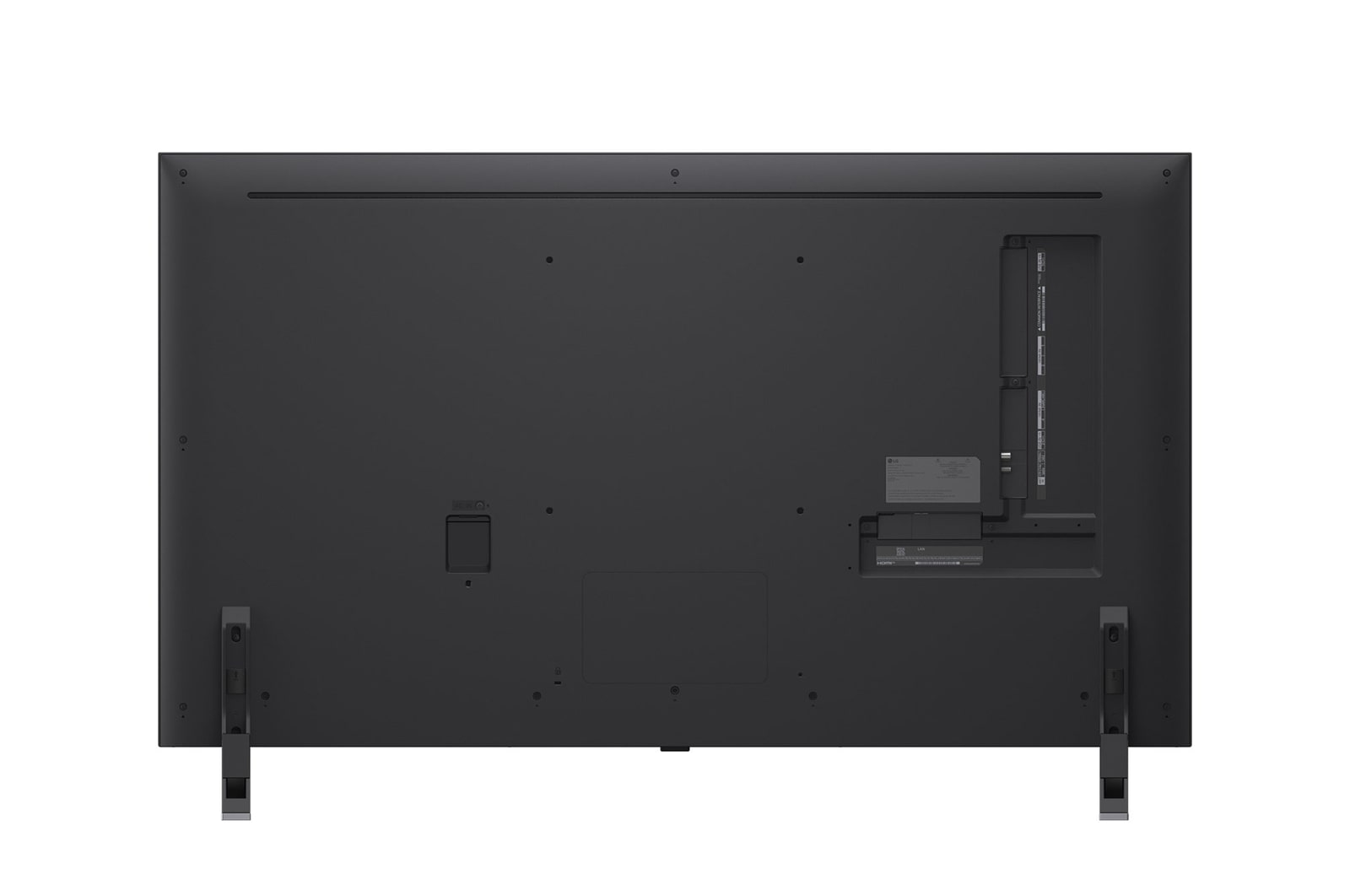 Vy framifrån och från sidan av LG QNED evo AI 4K Smart TV som visar dess längd, bredd, höjd och djupdimensioner.