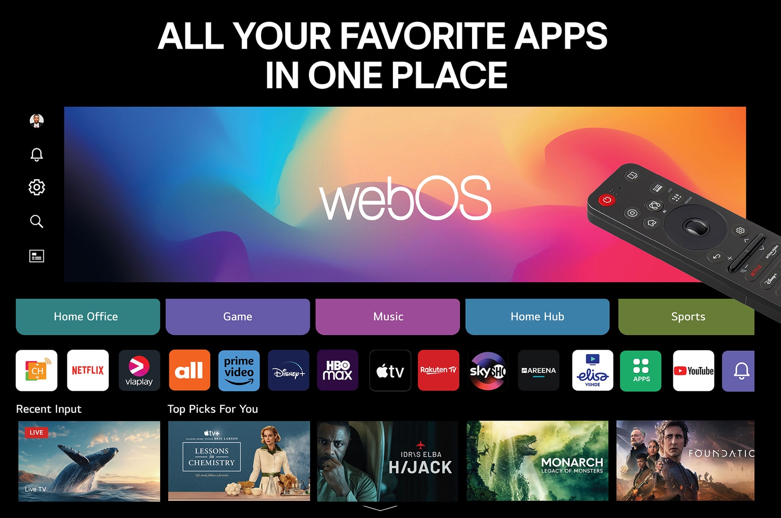 alpha 8 4K AI Processor lyser orange och rosa, och färgglada ljusbultar skjuter ut från den. En kort text beskriver hur alpha 8 4K AI Processor skalar upp bilder med enastående färger och ljusstyrka.