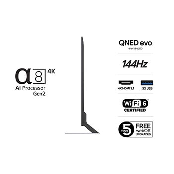 Vy bakifrån av LG QNED evo TV.