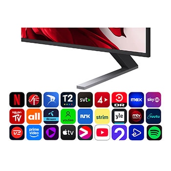 Vy från vänster av LG QNED evo TV.