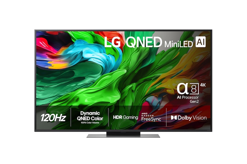 Vy framifrån av LG 55" QNED MiniLED AI QNED86 4K Smart TV 2025 55QNED86A6A