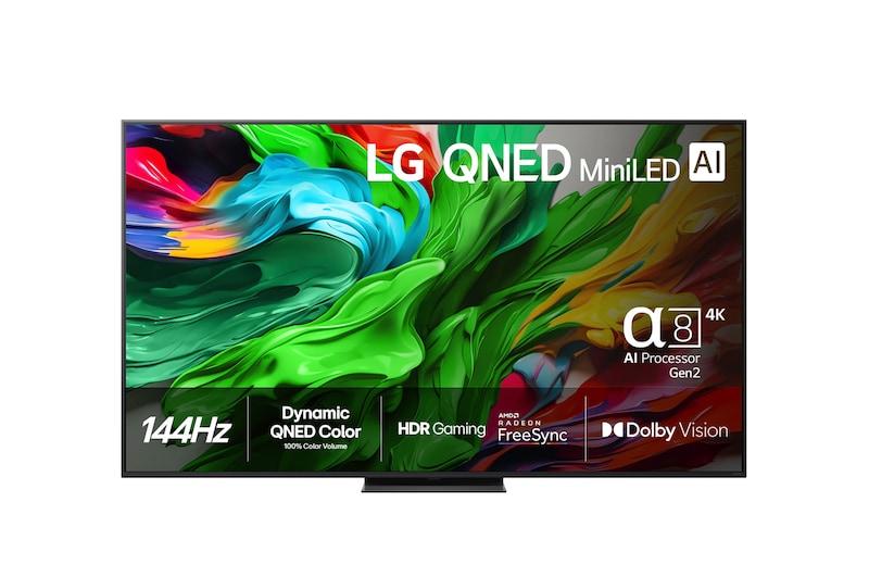 Vy framifrån av LG 65" QNED MiniLED AI QNED86 4K Smart TV 2025 65QNED86A6A