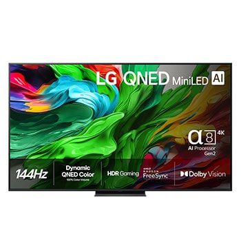 Vy framifrån av LG 65" QNED MiniLED AI QNED86 4K Smart TV 2025 65QNED86A6A
