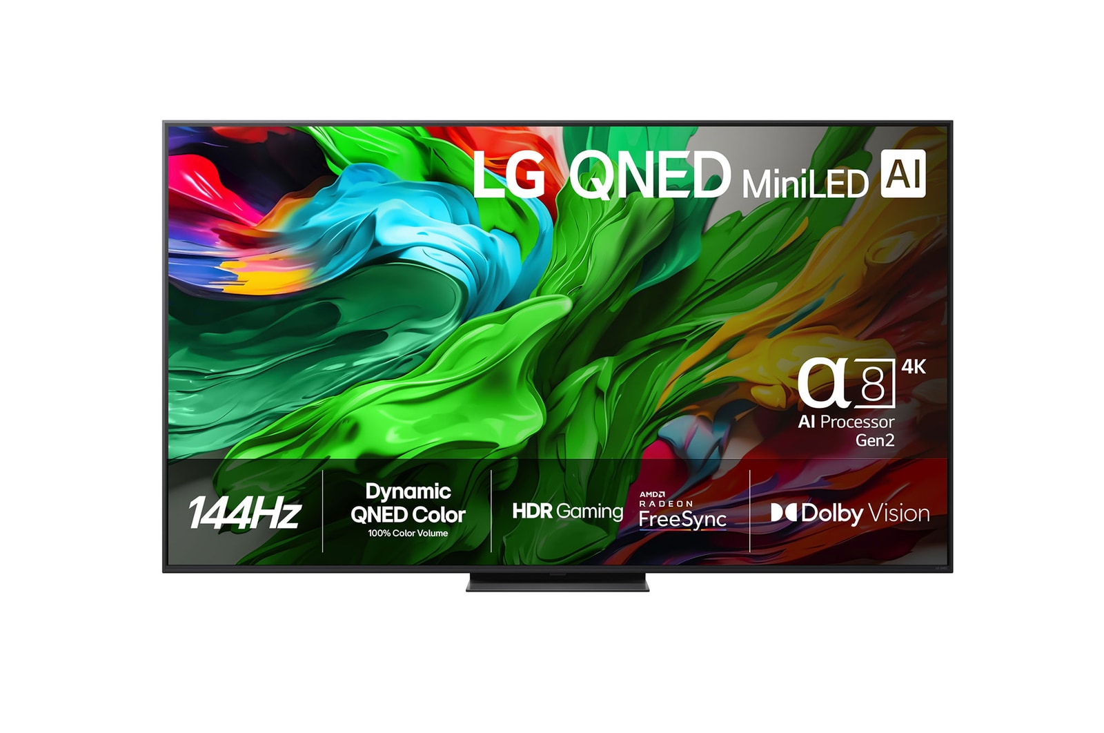 Vy framifrån av LG 86" QNED MiniLED AI QNED86 4K Smart TV 2025 86QNED86A6A