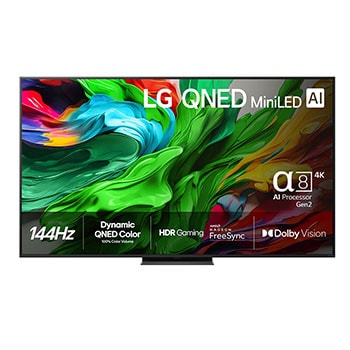 Vy framifrån av LG 86" QNED MiniLED AI QNED86 4K Smart TV 2025 86QNED86A6A