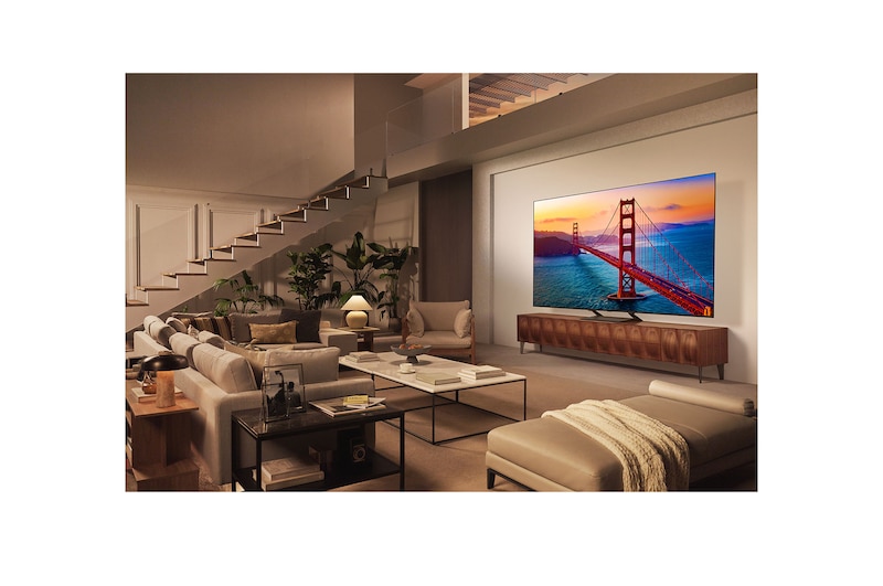 Top perspective view of LG QNED evo QNED85 TV