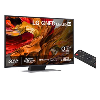 Slightly-angled right-facing side view of LG QNED evo QNED85 TV