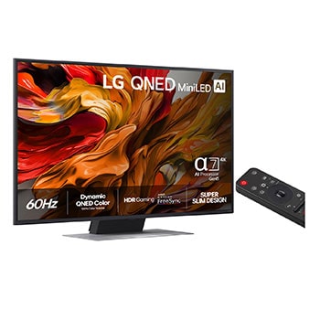 Slightly-angled right-facing side view of LG QNED evo QNED85 TV