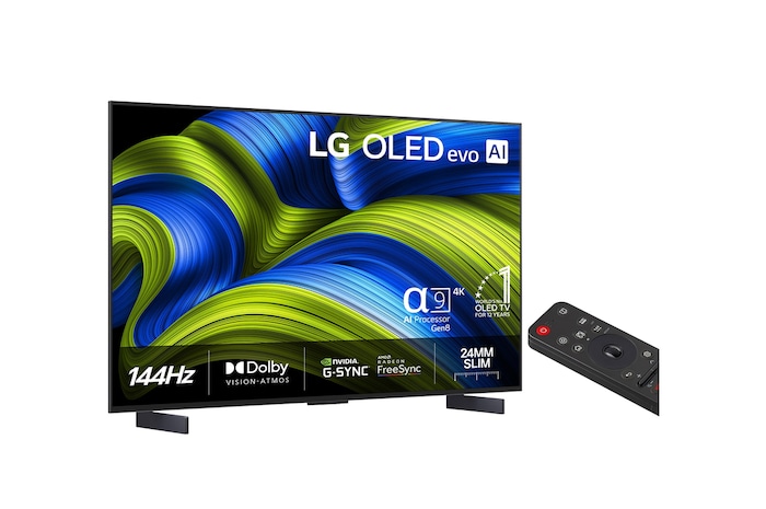 Något vinklad vy av LG OLED evo AI C5 4K Smart TV.