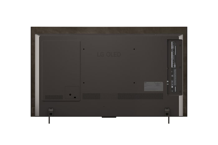 Vy framifrån och från sidan av LG OLED evo AI C5 4K Smart TV. som visar dess längd, bredd, höjd och djupdimensioner.