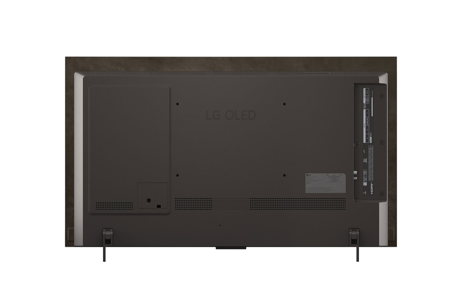 Vy framifrån och från sidan av LG OLED evo AI C5 4K Smart TV. som visar dess längd, bredd, höjd och djupdimensioner.