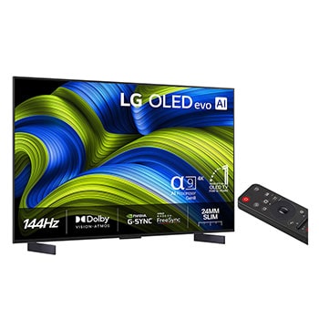 Något vinklad vy av LG OLED evo AI C5 4K Smart TV.