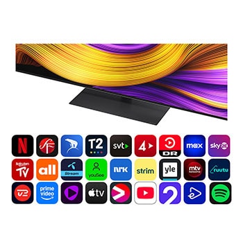 alpha 11 AI Processor Gen2 är mot en mörk bakgrund. Den lyser med lila och blått ljus som lyser upp mikrochipkretsarna inifrån runt den. Titeln talar om hur LG OLED evo:s dedikerade processor levererar 4K-kvalitet, fantastisk färg och ljusstyrka med precision på pixelnivå. Resultatstatistik visas. 6,7 gånger högre AI Neural Processing, NPU. 2,2 gånger snabbare CPU. 3,6 gånger förbättrad grafik, GPU.