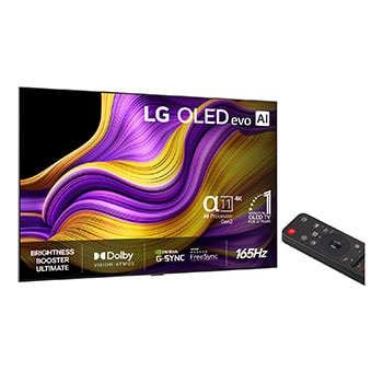 Vy från vänster av LG OLED evo AI G5 4K Smart TV.