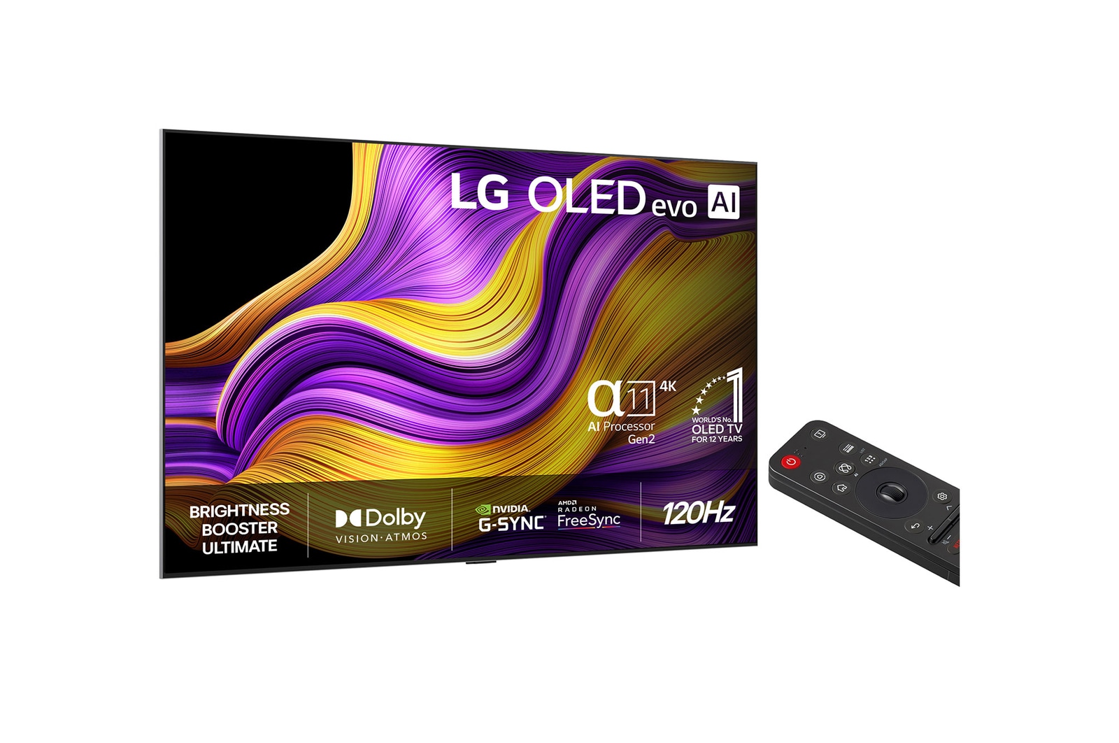 Vy från vänster av LG OLED evo AI G5 4K Smart TV.