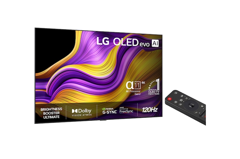 Vy från vänster av LG OLED evo AI G5 4K Smart TV.