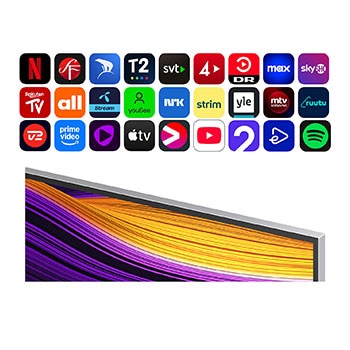 Vy framifrån och från sidan av LG OLED evo AI G5 4K Smart TV som visar dess längd, bredd, höjd och djupdimensioner.