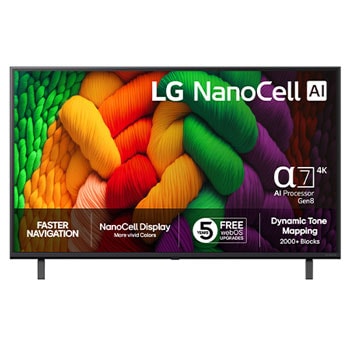 Vy framifrån av LG 43" NanoCell AI NANO8E 4K Smart TV 2025 43NANO8EA6A