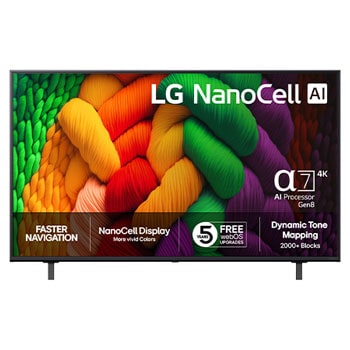 Vy framifrån av LG 55" NanoCell AI NANO8E 4K Smart TV 2025 55NANO8EA6A