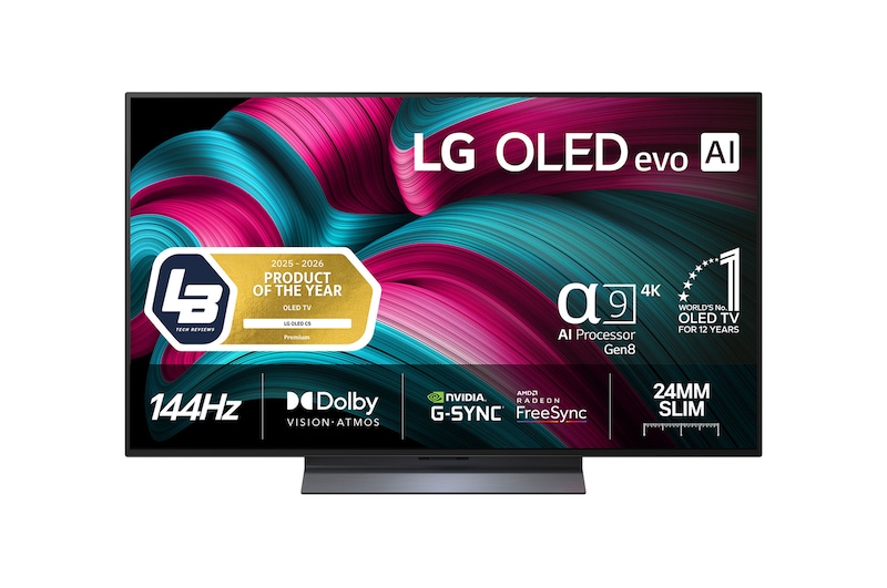 Vy framifrån av LG 48" OLED evo AI C5 4K Smart TV 2025 OLED48C54LA