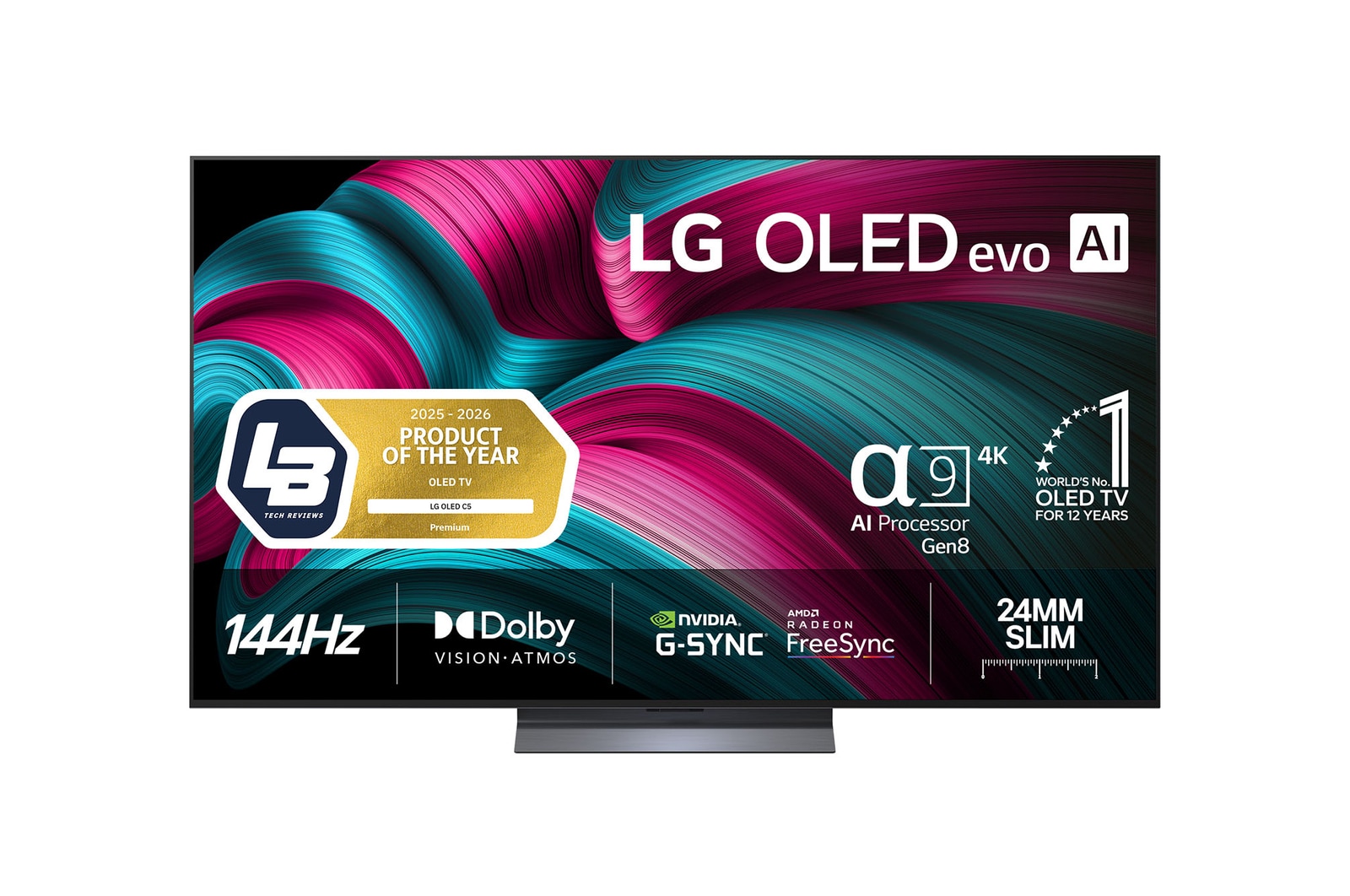 Vy framifrån av LG 55" OLED evo AI C5 4K Smart TV 2025 OLED55C54LA