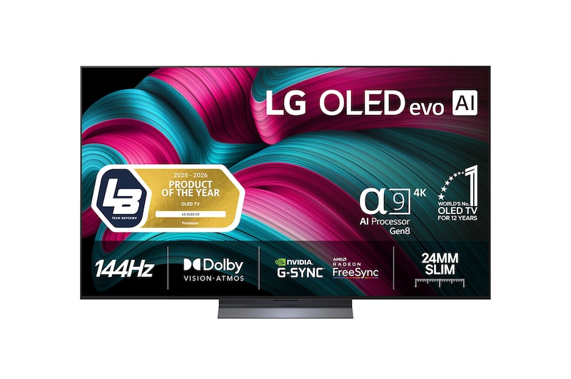 Vy framifrån av LG 55" OLED evo AI C5 4K Smart TV 2025 OLED55C54LA