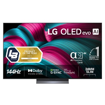 Vy framifrån av LG 55" OLED evo AI C5 4K Smart TV 2025 OLED55C54LA