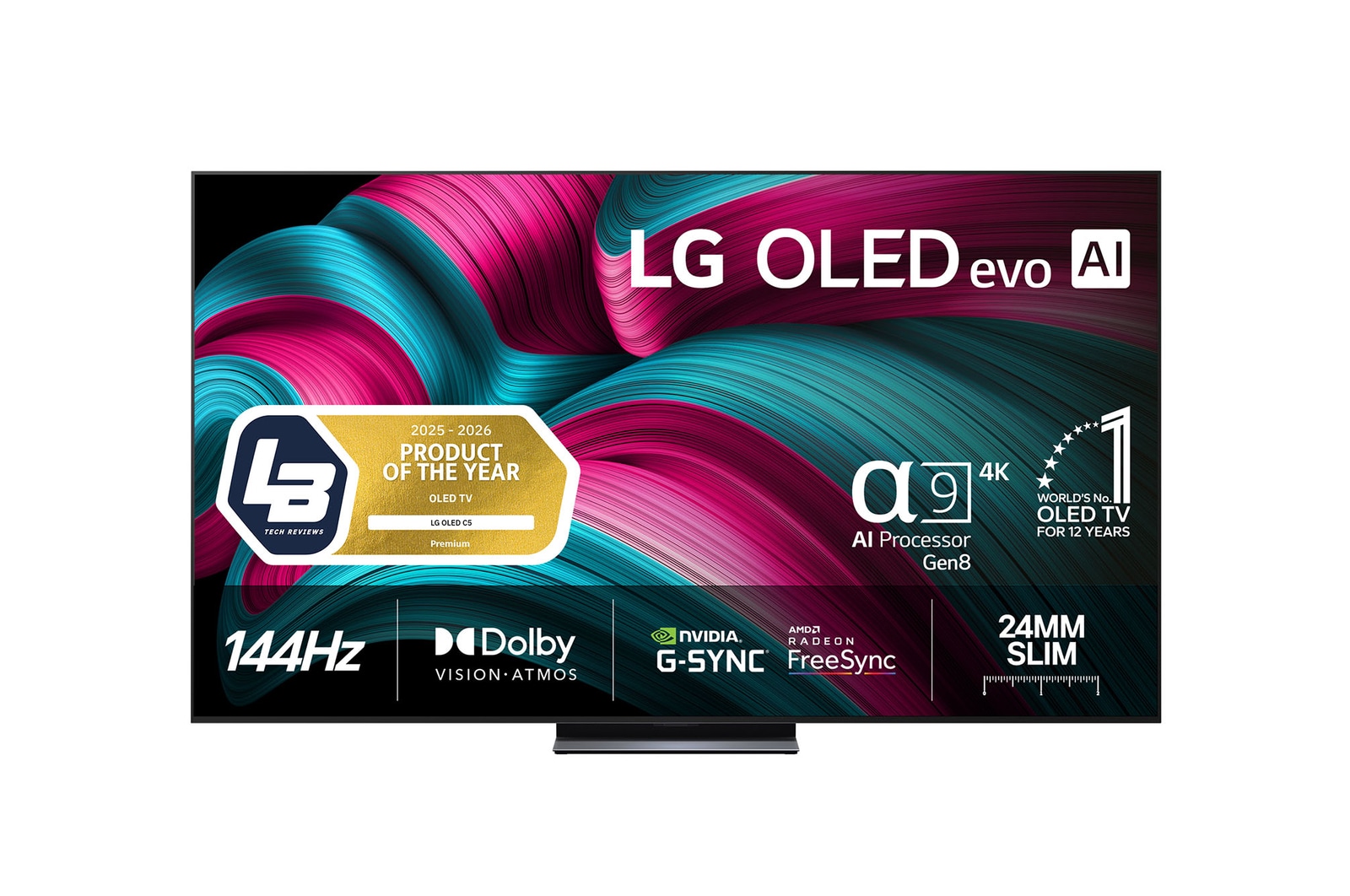 Vy framifrån av LG 83" OLED evo AI C5 4K Smart TV 2025 OLED83C54LA