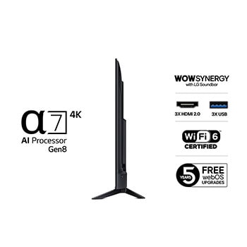 Vy från vänster av LG UHD UA73 TV.