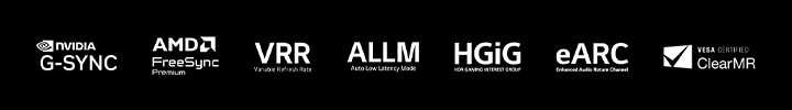 Nvidia G-Sync, AMD FreeSync Premium och andra spelrelaterade certifieringar är också synliga.