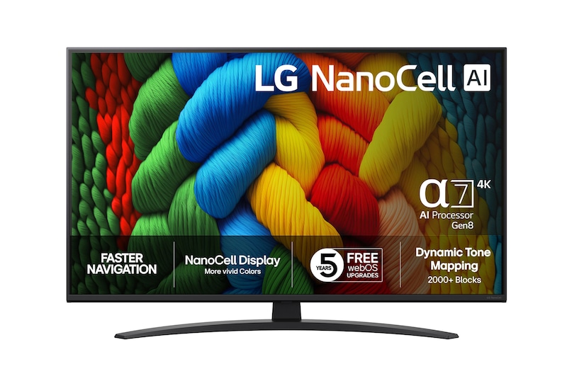 Vy framifrån av LG 43" NanoCell AI NANO81 4K Smart TV 2025 43NANO81A6A