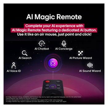 Närbild av en LG TV-skärm som visar hur AI Search fungerar. Ett litet chattfönster är öppet som visar hur användaren frågade efter vilka sportspel som är tillgängliga. AI Search svarar via chatt och genom att visa miniatyrer av tillgängligt innehåll. En uppmaning att fråga Microsoft Copilot visas också.