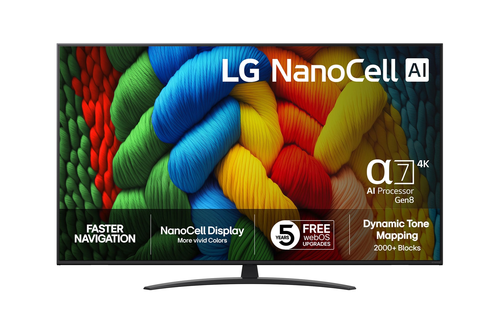 Vy framifrån av LG 65" NanoCell AI NANO81 4K Smart TV 2025 65NANO81A6A