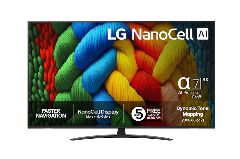 Vy framifrån av LG 65" NanoCell AI NANO81 4K Smart TV 2025 65NANO81A6A