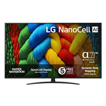 Vy framifrån av LG 65" NanoCell AI NANO81 4K Smart TV 2025 65NANO81A6A