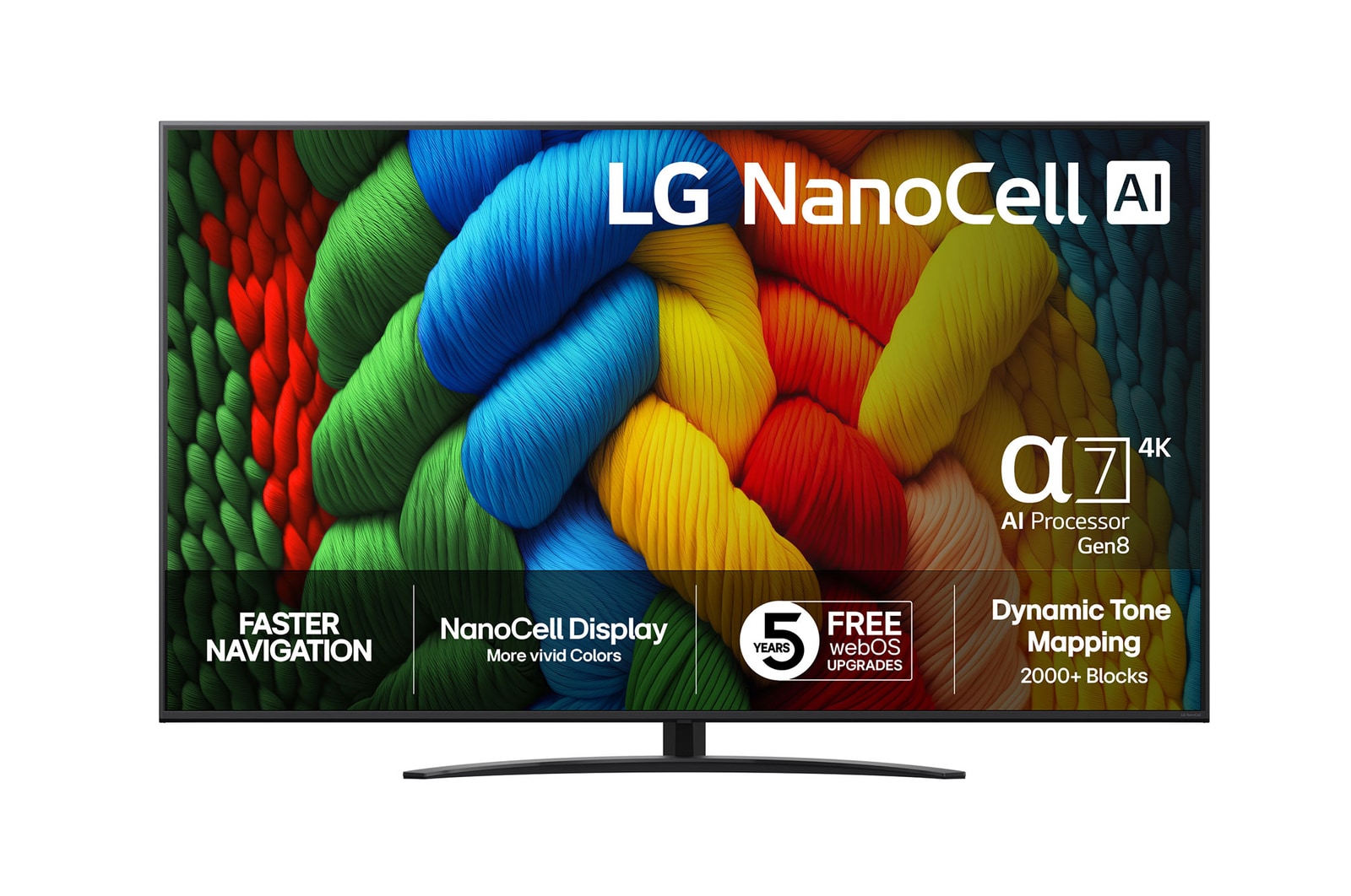 Vy framifrån av LG 75" NanoCell AI NANO81 4K Smart TV 2025 75NANO81A6A