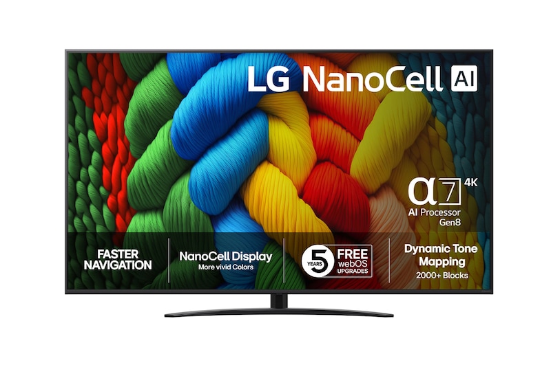 Vy framifrån av LG 75" NanoCell AI NANO81 4K Smart TV 2025 75NANO81A6A