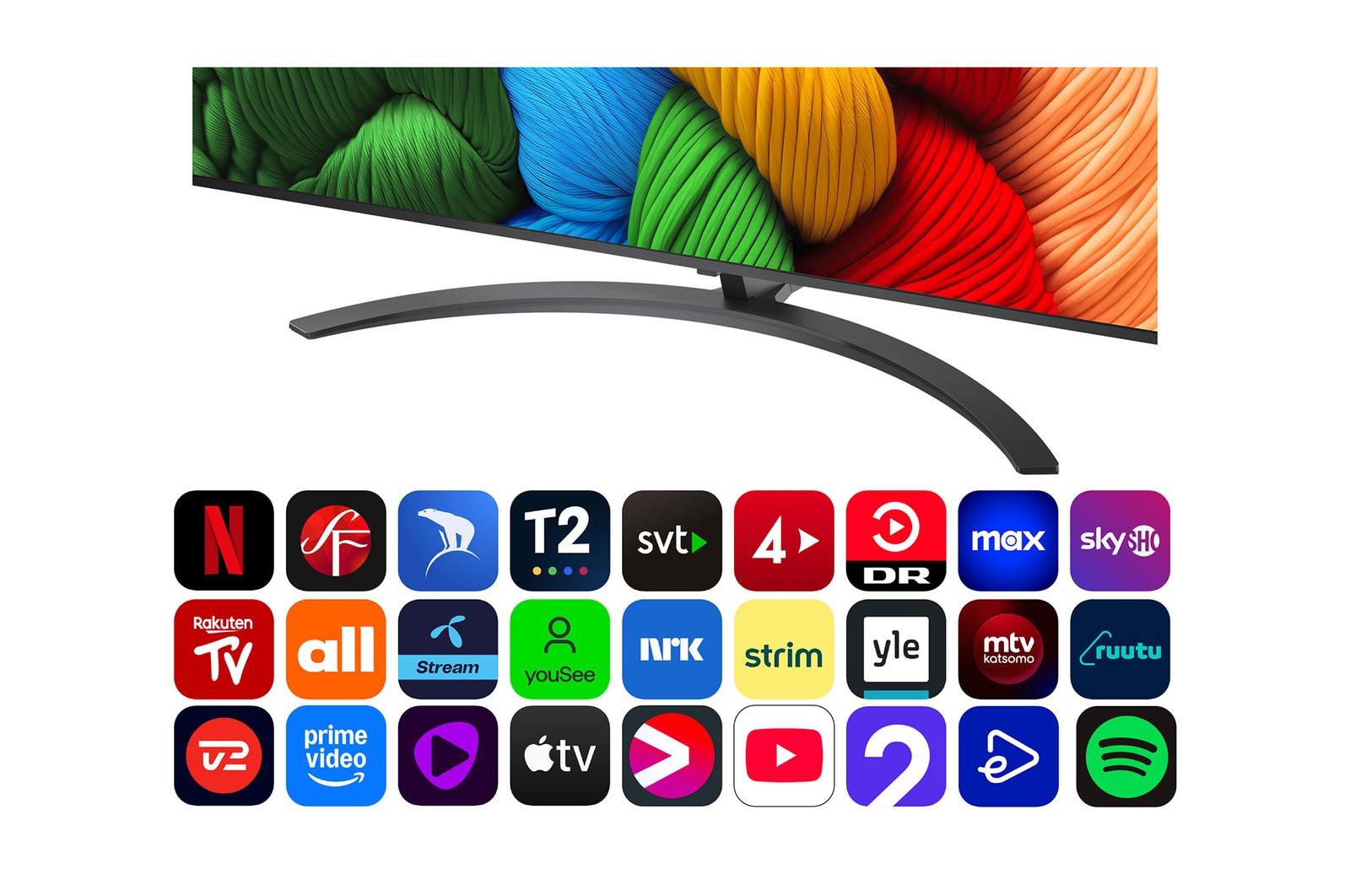 Vy framifrån och från sidan av LG NanoCell NANO80 AI 4K Smart TV som visar dess längd, bredd, höjd och djupdimensioner.