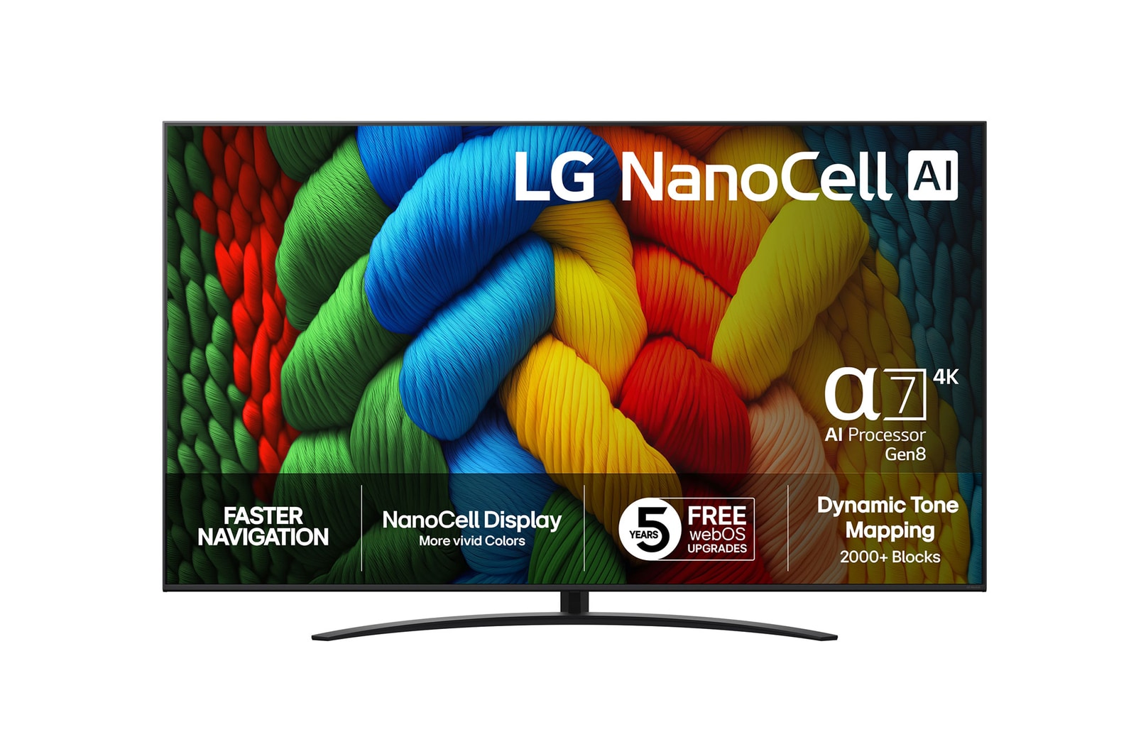 Vy framifrån av LG 86" NanoCell AI NANO81 4K Smart TV 2025 86NANO81A6A