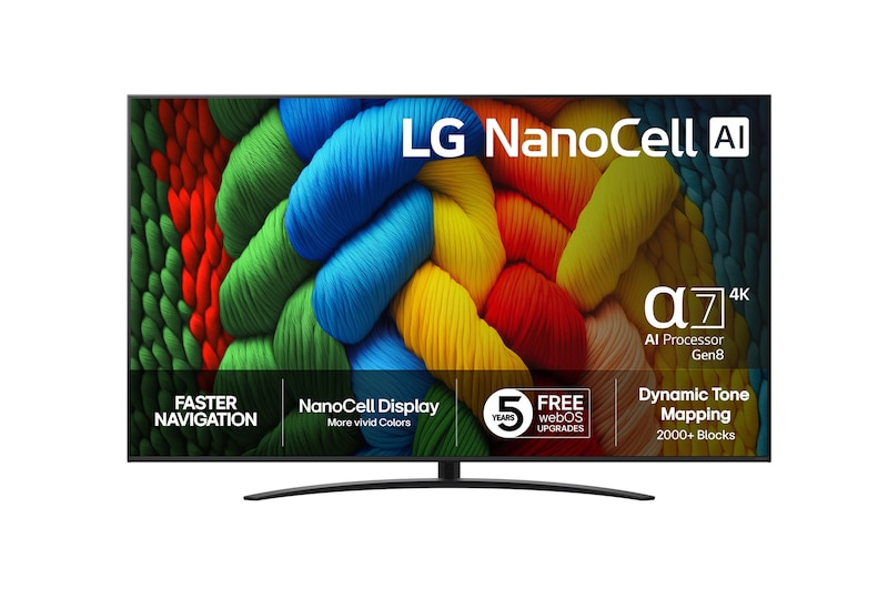 Vy framifrån av LG 86" NanoCell AI NANO81 4K Smart TV 2025 86NANO81A6A