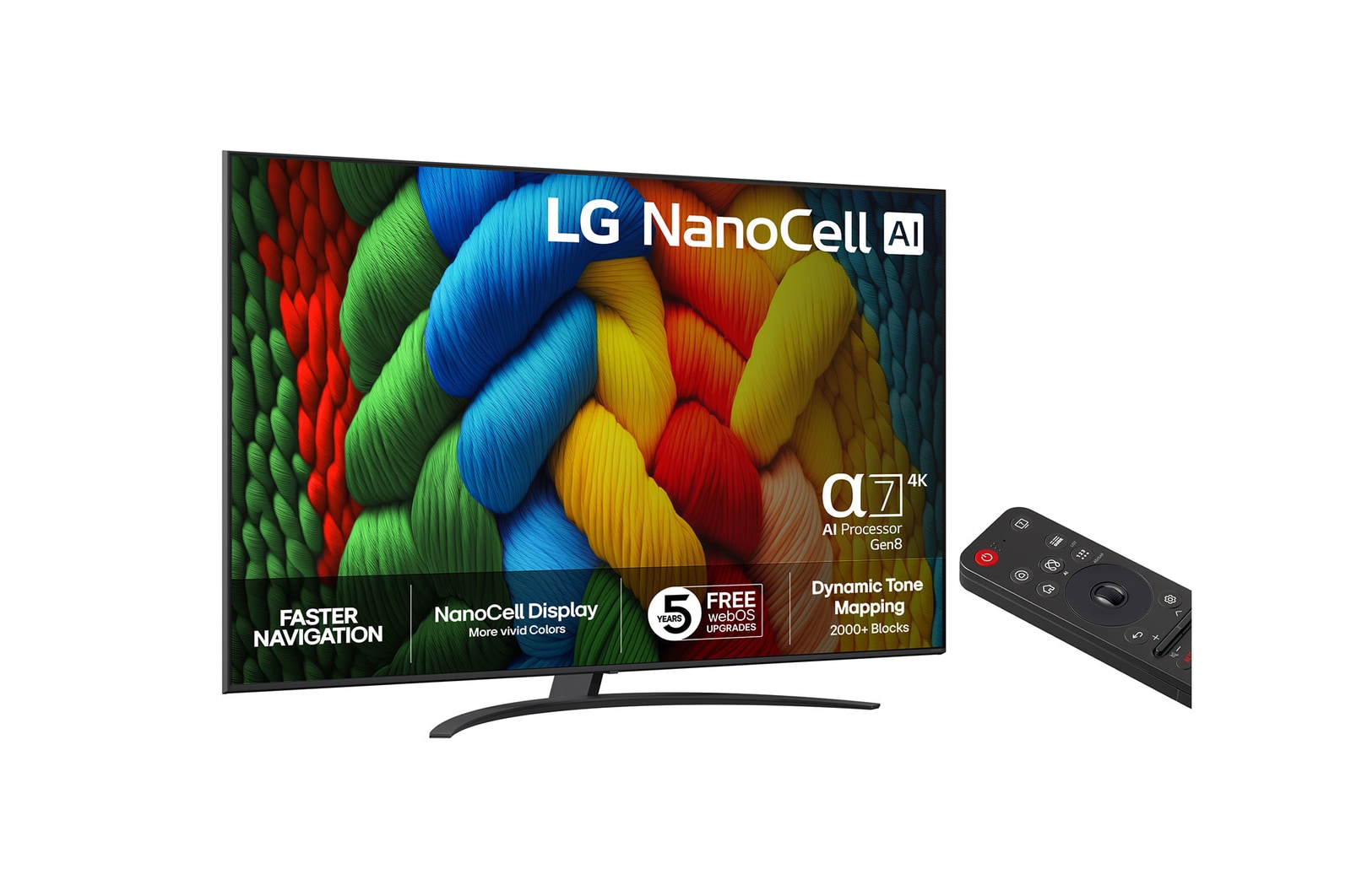 Vy bakifrån av LG NanoCell NANO80 TV.