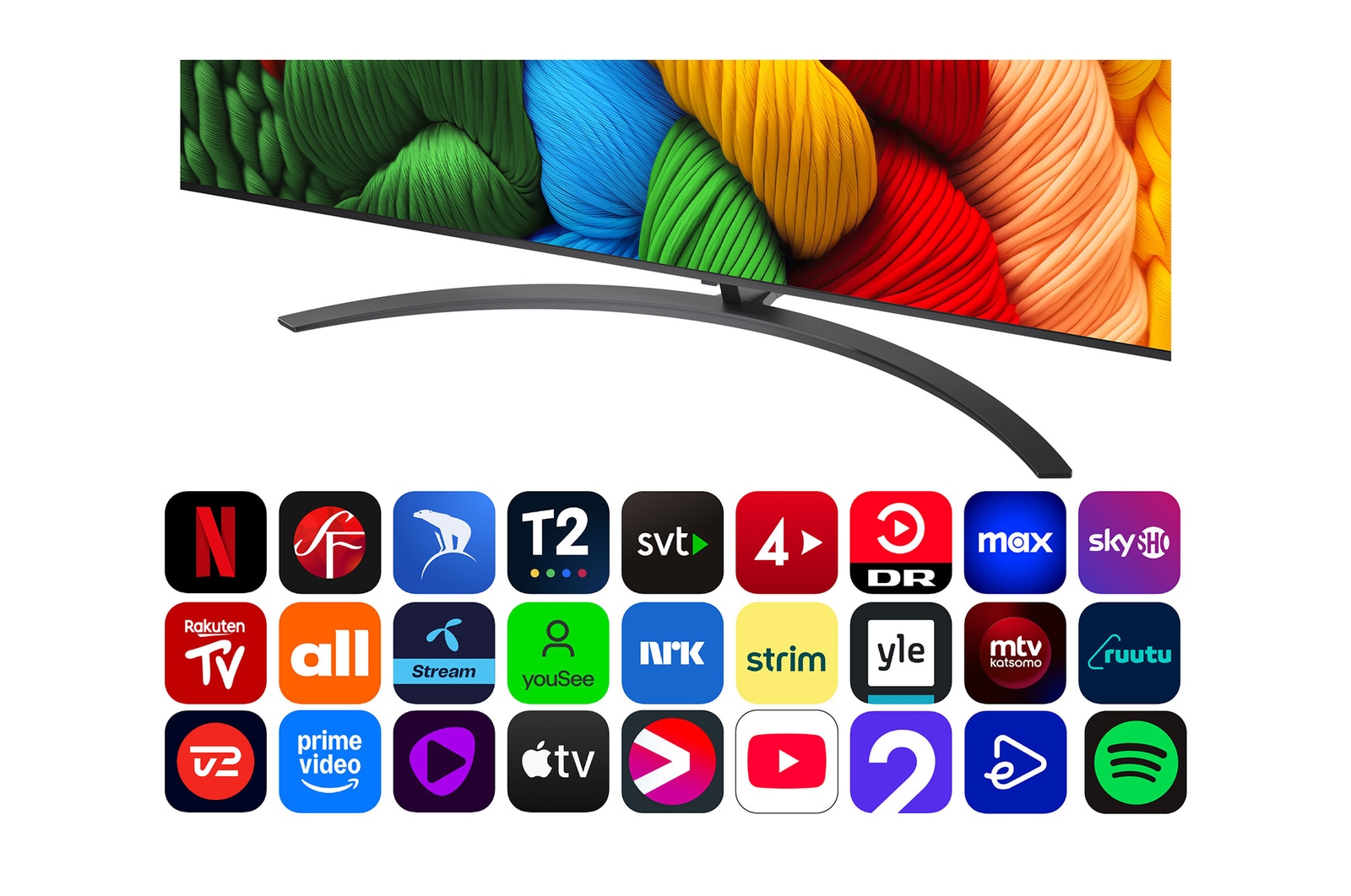 Vy framifrån och från sidan av LG NanoCell NANO80 AI 4K Smart TV som visar dess längd, bredd, höjd och djupdimensioner.