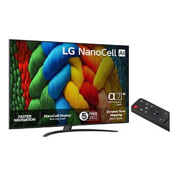 Vy bakifrån av LG NanoCell NANO80 TV.