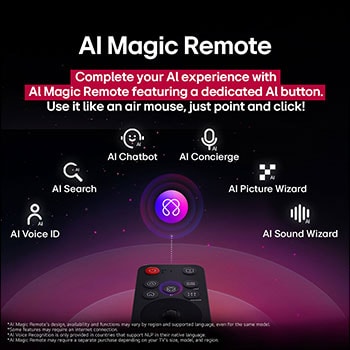 Närbild av en LG TV-skärm som visar hur AI Search fungerar. Ett litet chattfönster är öppet som visar hur användaren frågade efter vilka sportspel som är tillgängliga. AI Search svarar via chatt och genom att visa miniatyrer av tillgängligt innehåll. En uppmaning att fråga Microsoft Copilot visas också.