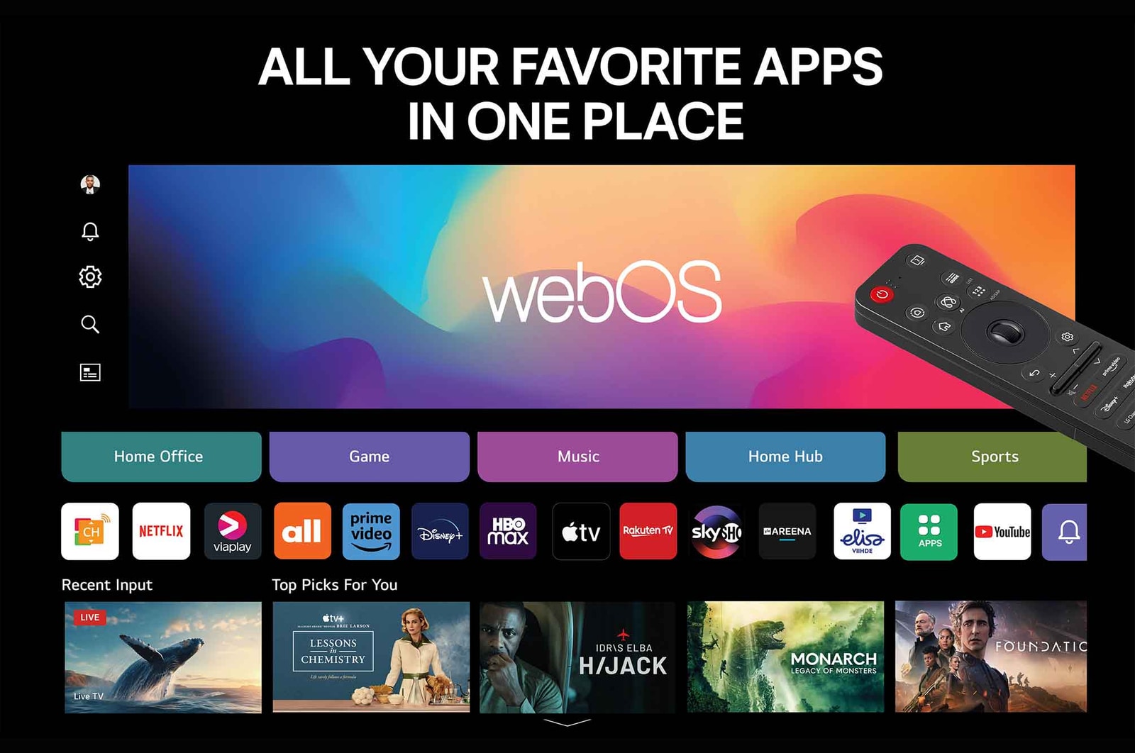 En rymdfärja som startar från marken. Scenen är delad på mitten med ena halvan något mörkare och mattare. Den andra halvan visar hur raketuppskjutningen är anmärkningsvärt ljus, och visar hur ljusa bilder kan vara på en LG OLED TV-skärm med den ljusemitterande strukturen och ljusstyrningsarkitekturen från Brightness Booster Max.