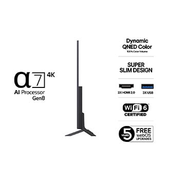 Vy från vänster av LG QNED82 TV