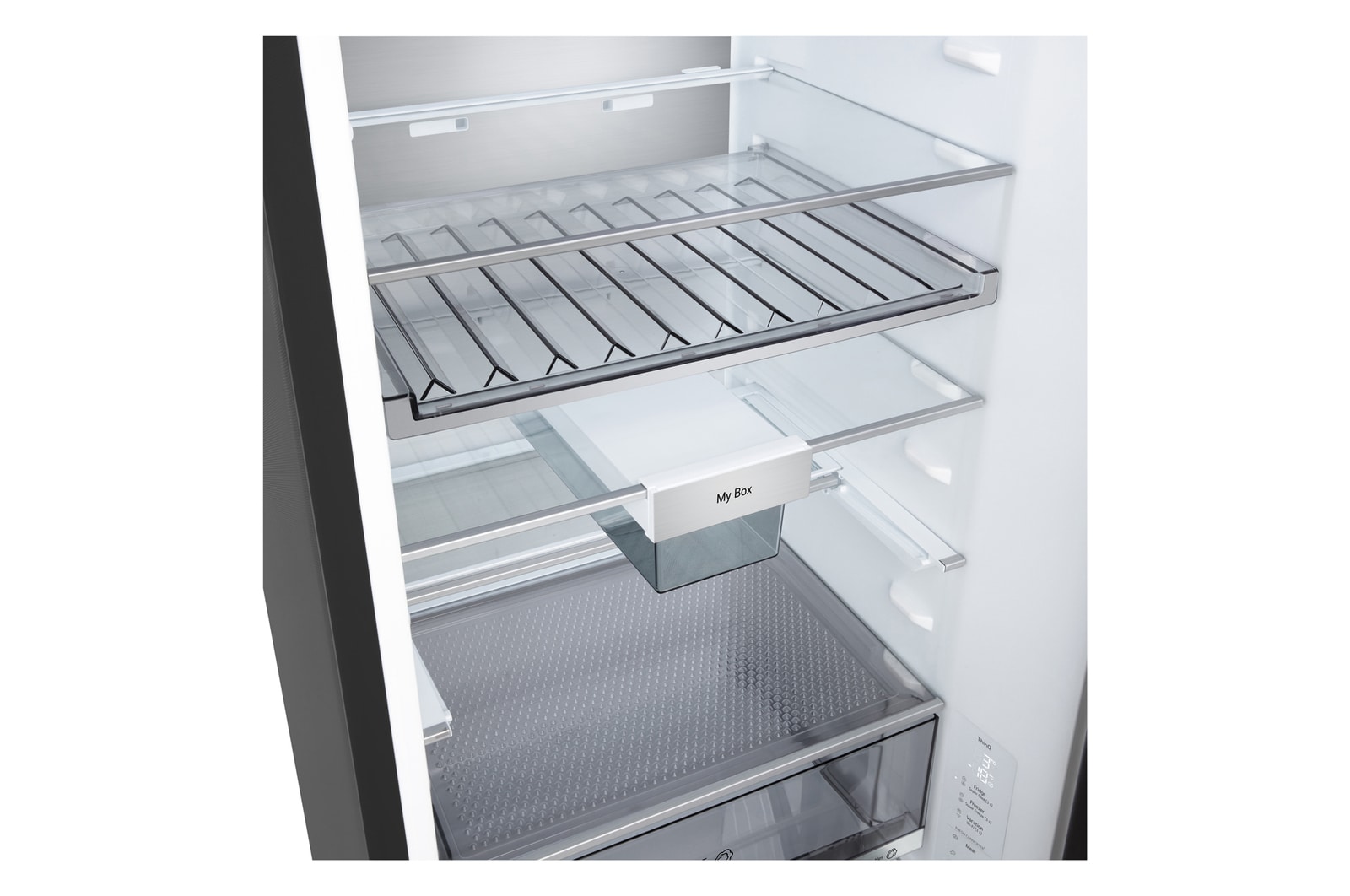 Vy framifrån av LG kyl/frys (GBBS726CPY) som visar DoorCooling+™-ventil